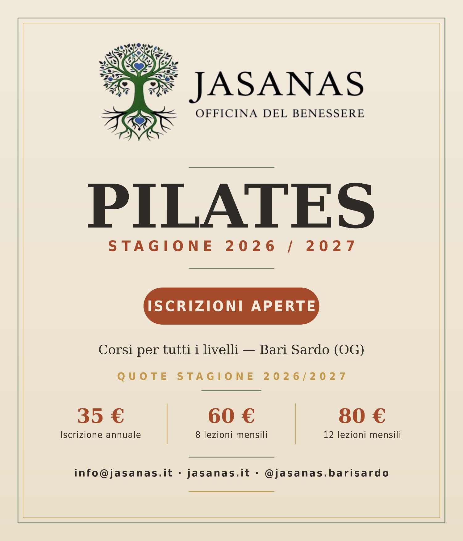 Pilates Jasanas - Iscrizioni stagione 2026/2027
